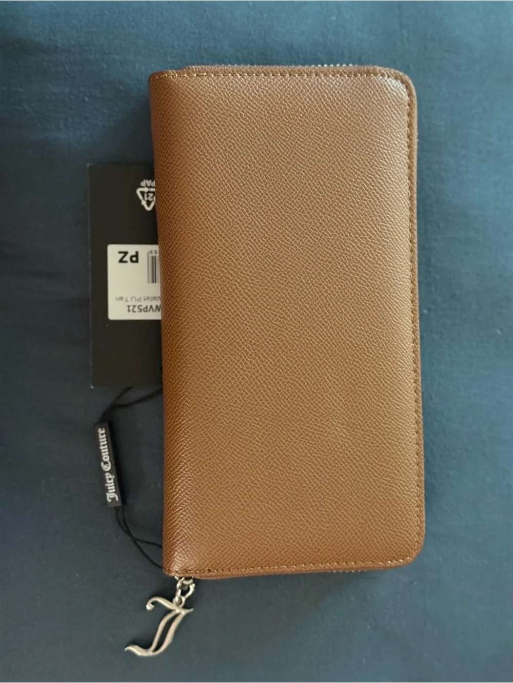 NWT Juicy Couture Jasmine Large Zip Around Wallet Tan Cognac Silver Logo